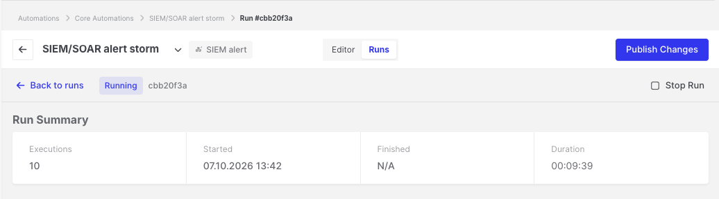 Runs: Run Summary with execution counts